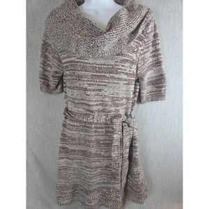 Mudd Y2K Retro Knit Sweater Dress Cowl Neck XL Belted Boho Stretch Short Sleeve